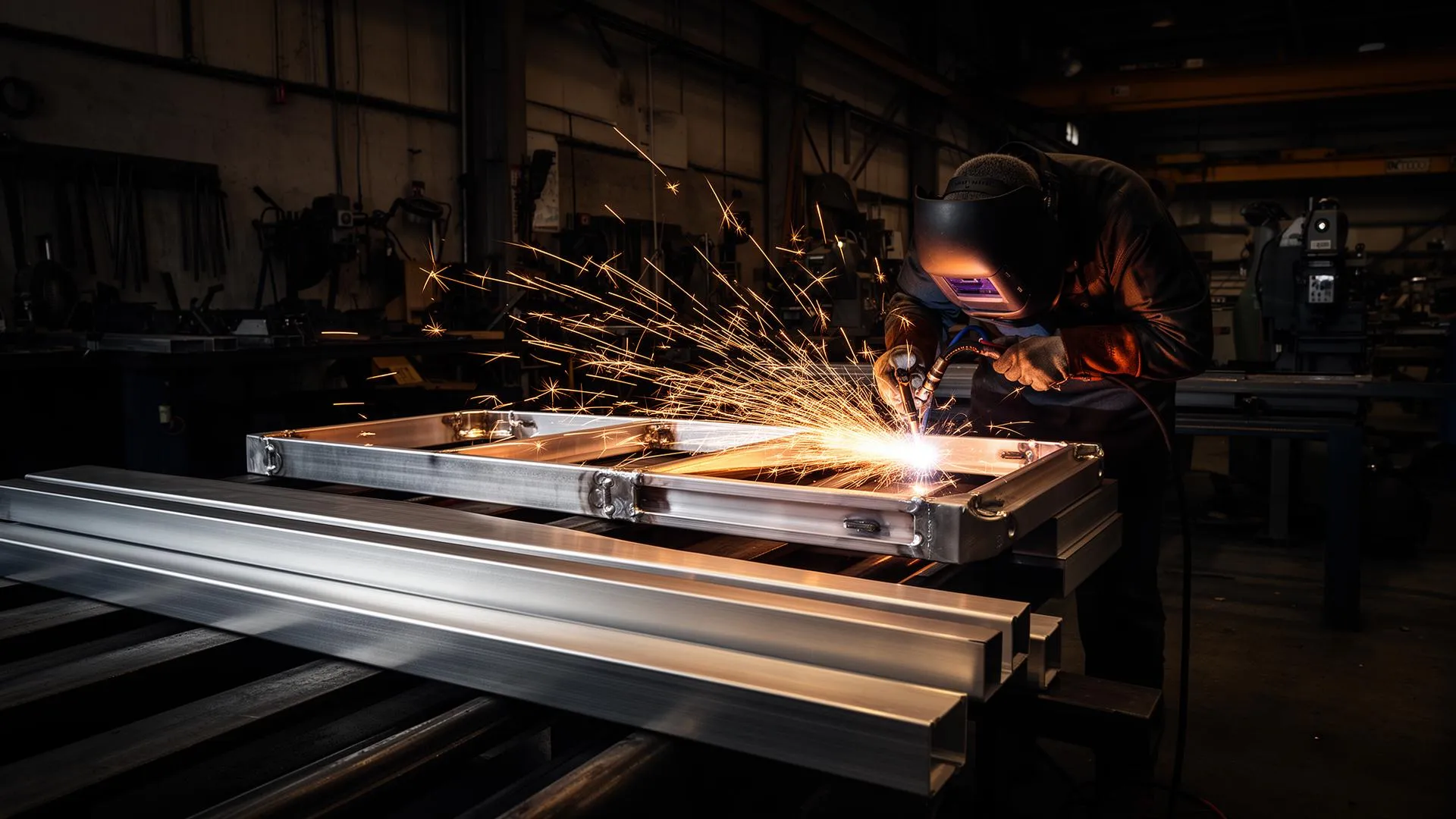 Atelier de soudure d'une menuiserie aluminium sur mesure